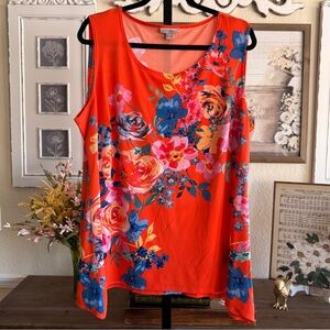 Plus Size Floral 2X Vibrant Stretchy Comfy Vacation Cottage Garden Tank Top